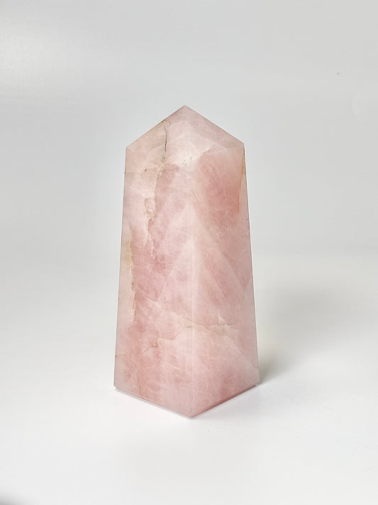 Four Facet Rose Quartz Tower – 620g - Soft Elegance & Balanced Design