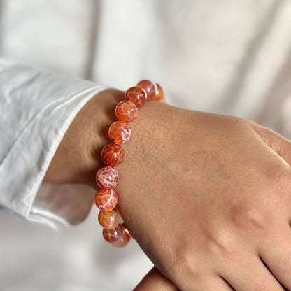 Superior Quality Fire Agate Bead Bracelet - 10mm | Helps in overcoming Artistic Block & encourages Self-confidence