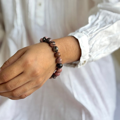 Rhodonite Bead Bracelet - 10mm | Attract love in general and promotes inner Peace