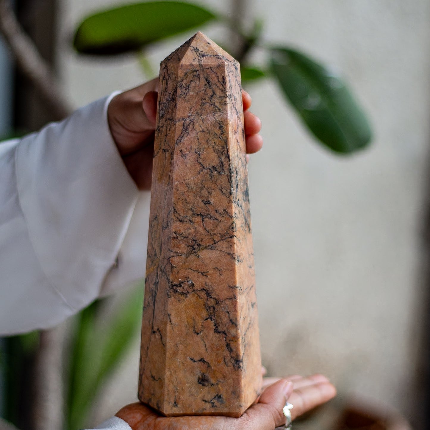 Orange Rhodonite XXL Size Tower - 1450 Gm | 6 facet