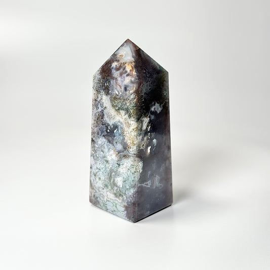 Four Facet Moss Agate Tower – 641g - Nature-Inspired Calm & Grounded Beauty