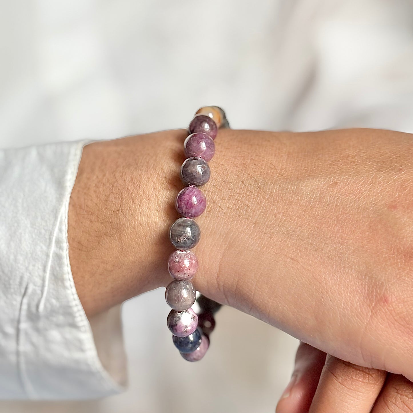 Ruby Sapphire Bead Bracelet - 8mm | Stone of Wisdom, Enhance Clarity, Focus & Growth in Personal & Professional Life