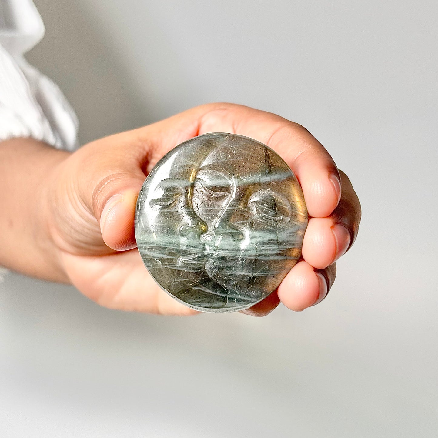 Sun & Moon Labradorite Crystal Carving – Intuition • Balance • Transformation