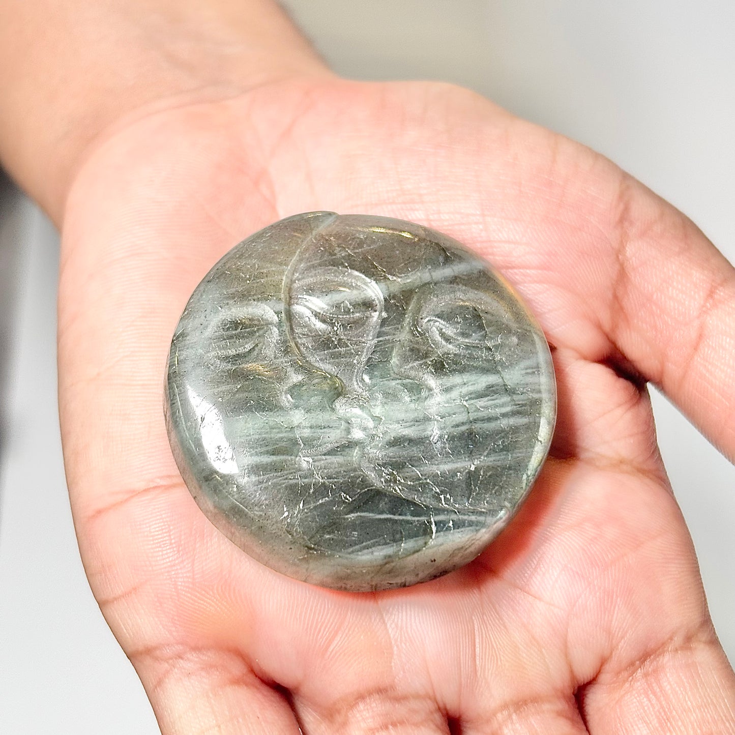 Sun & Moon Labradorite Crystal Carving – Intuition • Balance • Transformation