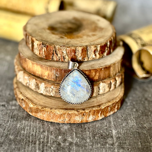 Rainbow moonstone Pendant with Black Cord | Cultivates Compassion & empathy