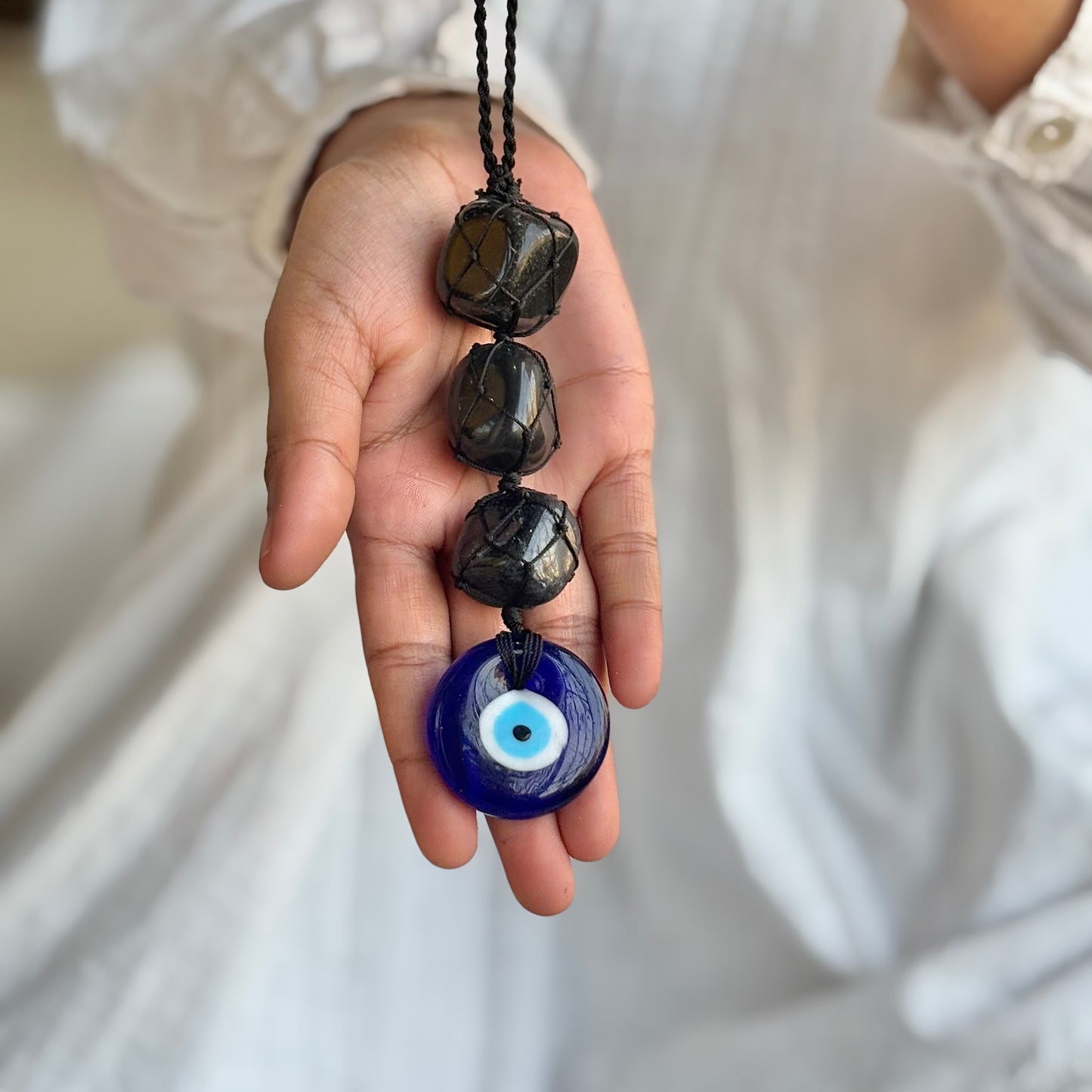 Black Obsidian with Evil Eye Door Hanging | Hanger | Dangler - Removes blockages & Provides great Protection