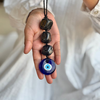 Black Obsidian with Evil Eye Door Hanging | Hanger | Dangler - Removes blockages & Provides great Protection