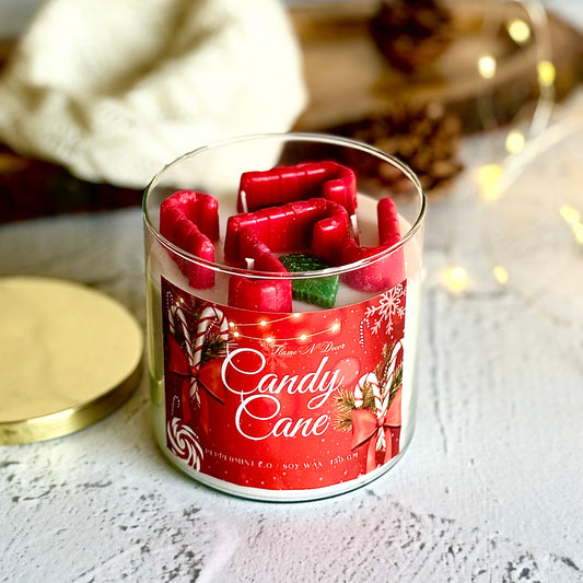 Candy Cane 3 wick Soy Candle with Golden Lid