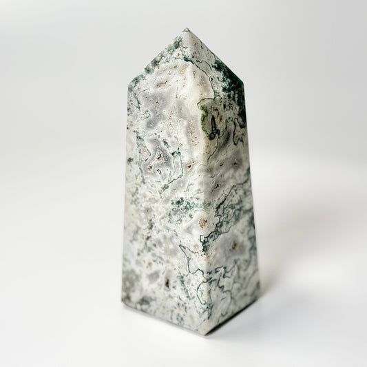 Four Facet Moss Agate Tower – 563g - Nature-Inspired Calm & Grounded Beauty