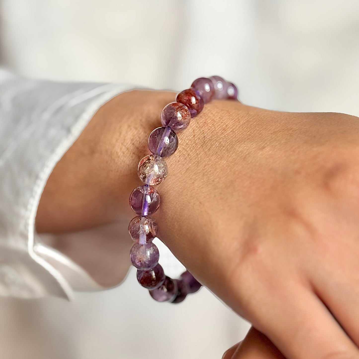 Purple Ghost Quartz Bead Bracelet - 8mm | Supports Emotional Healing & Clears Stagnant Energy