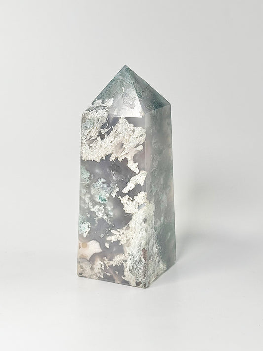 Four Facet Moss Agate Tower – 603g - Nature-Inspired Calm & Grounded Beauty