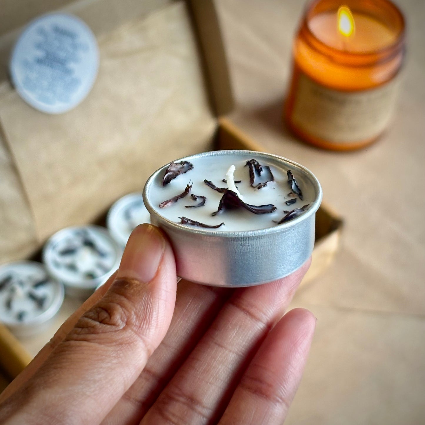 Hibiscus Infused Soy Wax Tealight Candles – Unscented (Pack of 8)