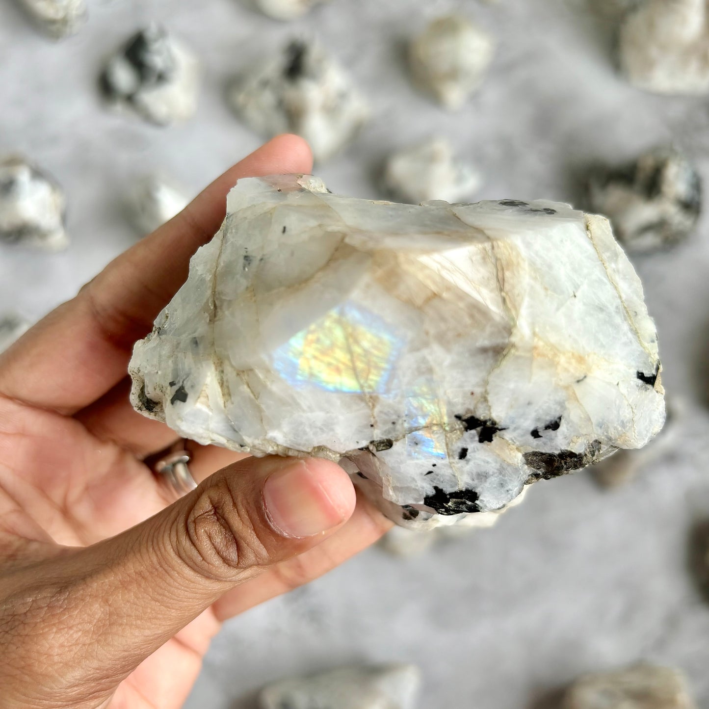 Rainbow Moonstone Raw with Polished Point - 393 Gm | Cultivates Compassion & empathy