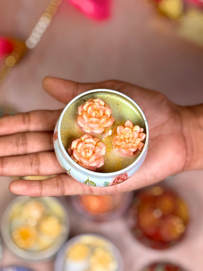 Floral Tin Soy Candle – Labdanum & Patchouli