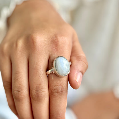 Rainbow Moonstone fine Silver Ring | | Cultivates Compassion & empathy