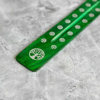 Green wooden Incense Stick Holder with the print of Tree of Life