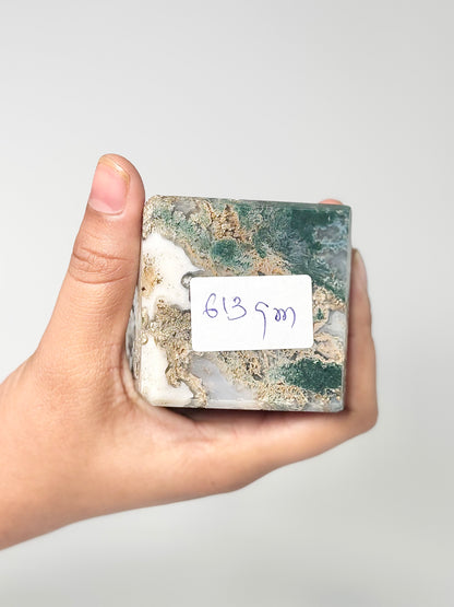Four Facet Moss Agate Tower – 613g - Nature-Inspired Calm & Grounded Beauty