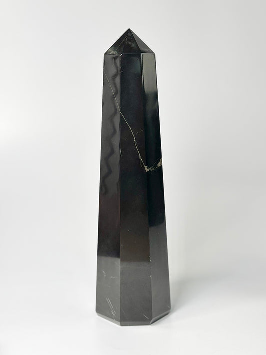 Eight Facet Black Obsidian Tower – 1.3kg - Bold Elegance & Balanced Design