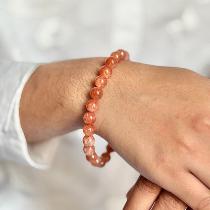 African Sunstone Bead Bracelet - 8mm | Stone of Stability & Personal Strength