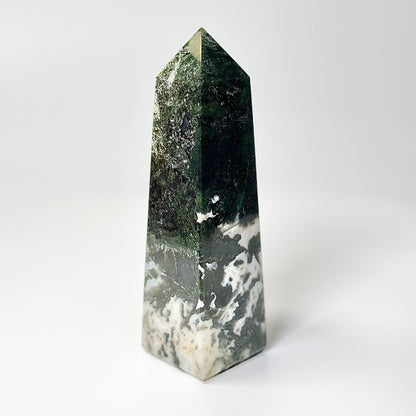 Four Facet Moss Agate Tower – 500g - Nature-Inspired Calm & Grounded Beauty