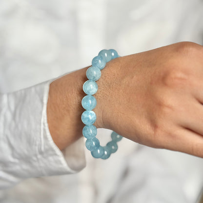 AAA Quality Aquamarine Bead Bracelet - 10mm | Helps in Overcoming fear of Speaking & Expressing