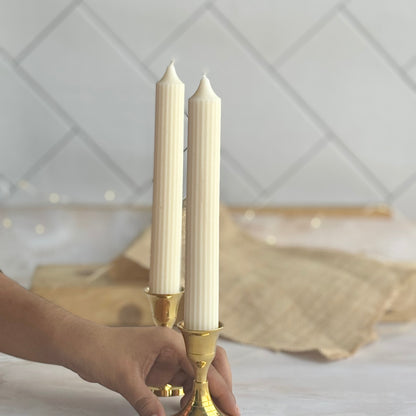White Medium Texture Taper Soy Candle | Pack of 2