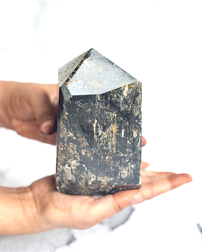 Black Tourmaline Irregular Towers | Mica Inclusion - 1740 Gm | Stone of Protection