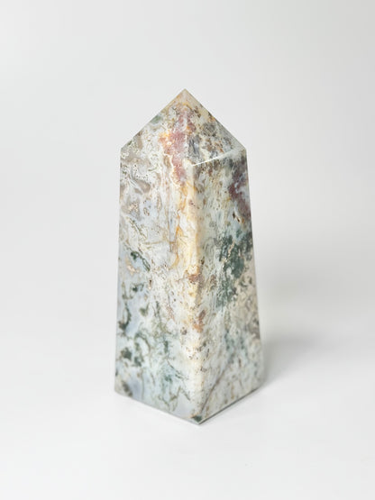 Four Facet Moss Agate Tower – 550g - Nature-Inspired Calm & Grounded Beauty
