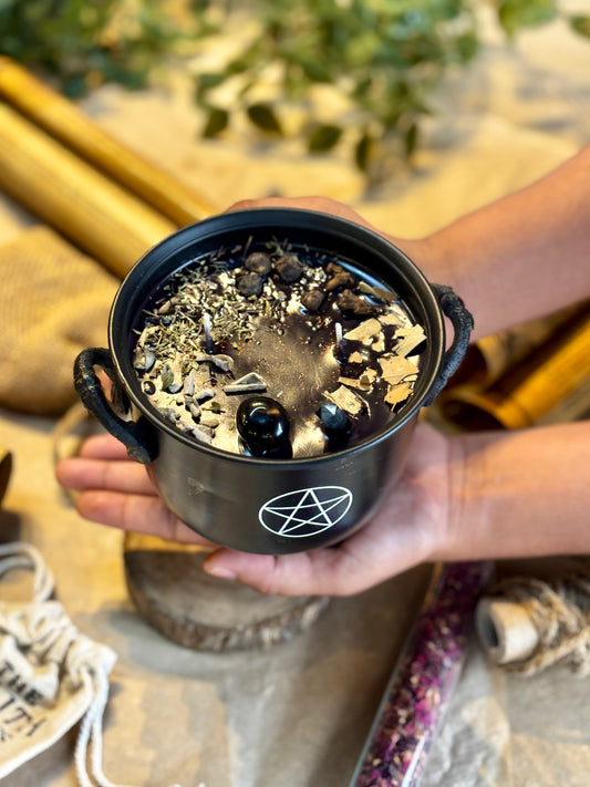 Protection Cauldron Candle with Pentacle Print