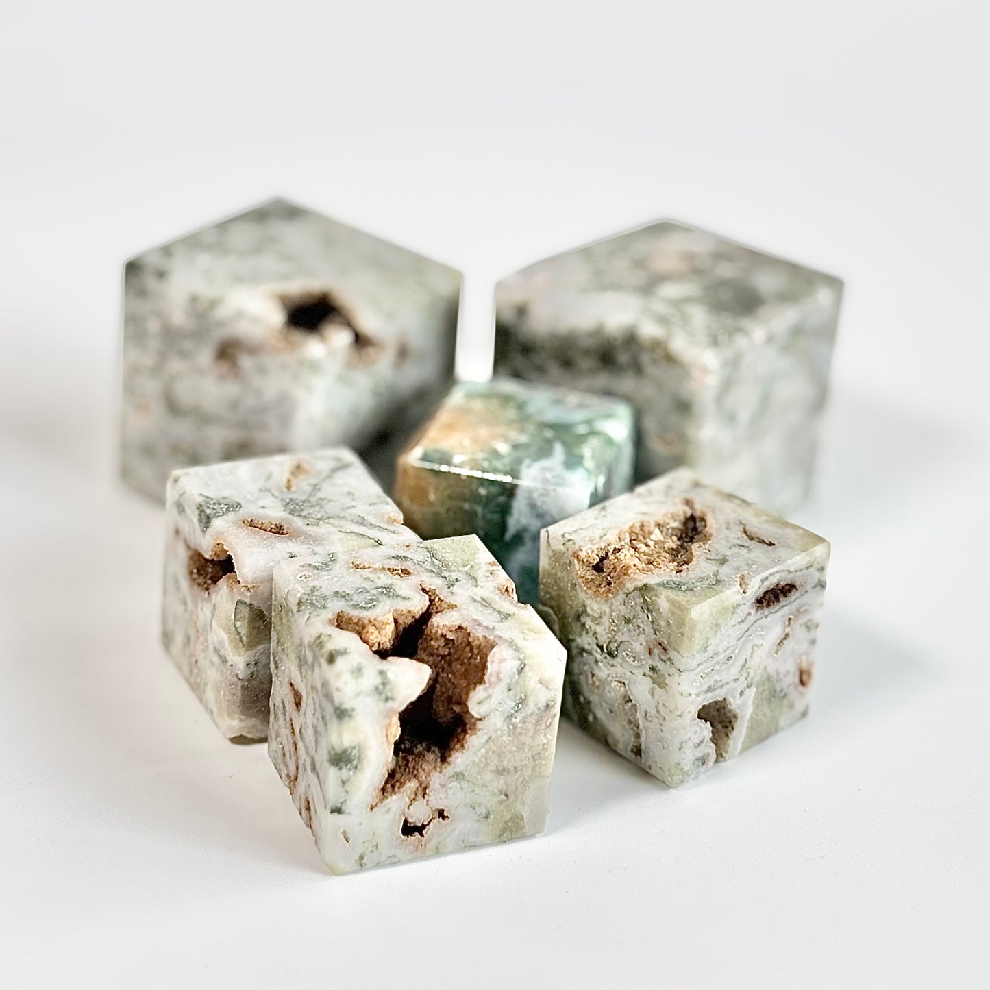 Moss agate with Cluster Cube - Wealth & Business Growth