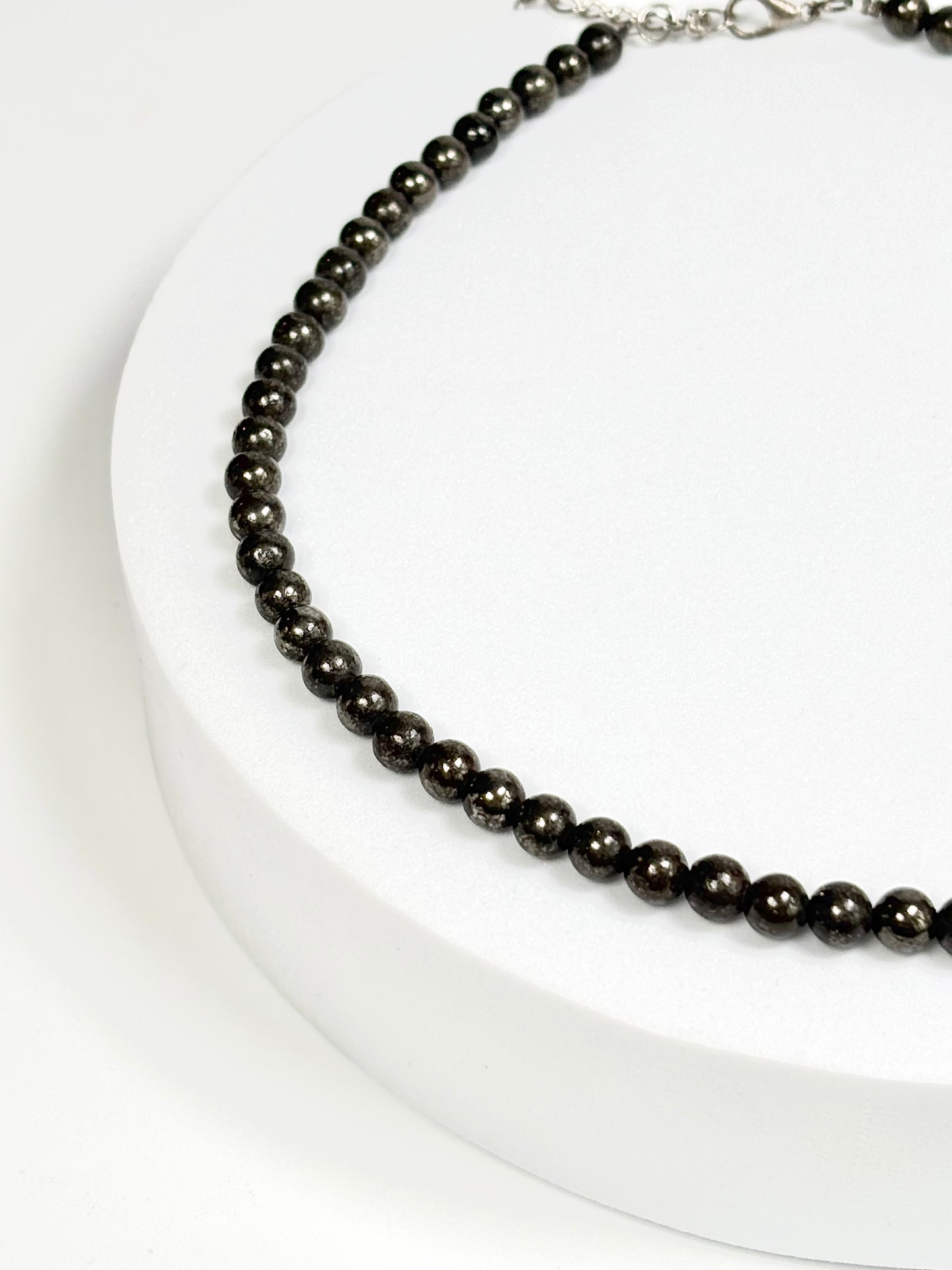 Pyrite Round Bead Necklace – Natural Stone