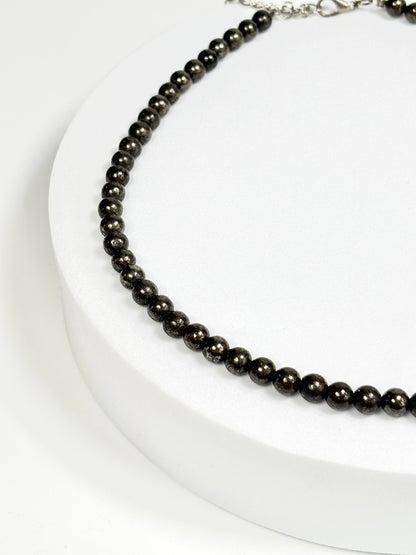 Pyrite Round Bead Necklace – Natural Stone