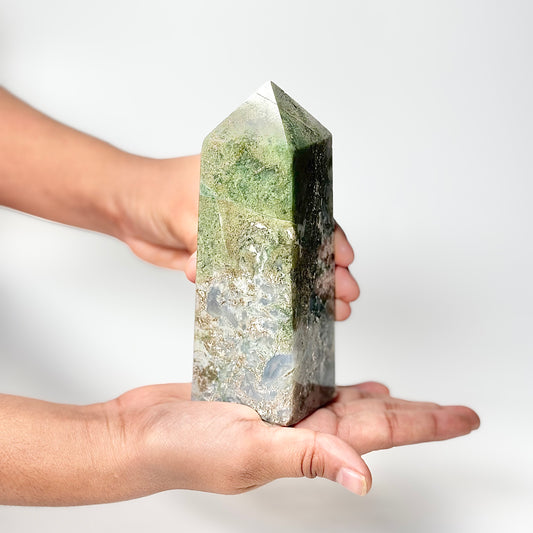 Four Facet Moss Agate Tower – 540 - Nature-Inspired Calm & Grounded Beauty