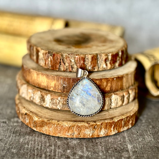 Rainbow moonstone Pendant with Black Cord | Cultivates Compassion & empathy