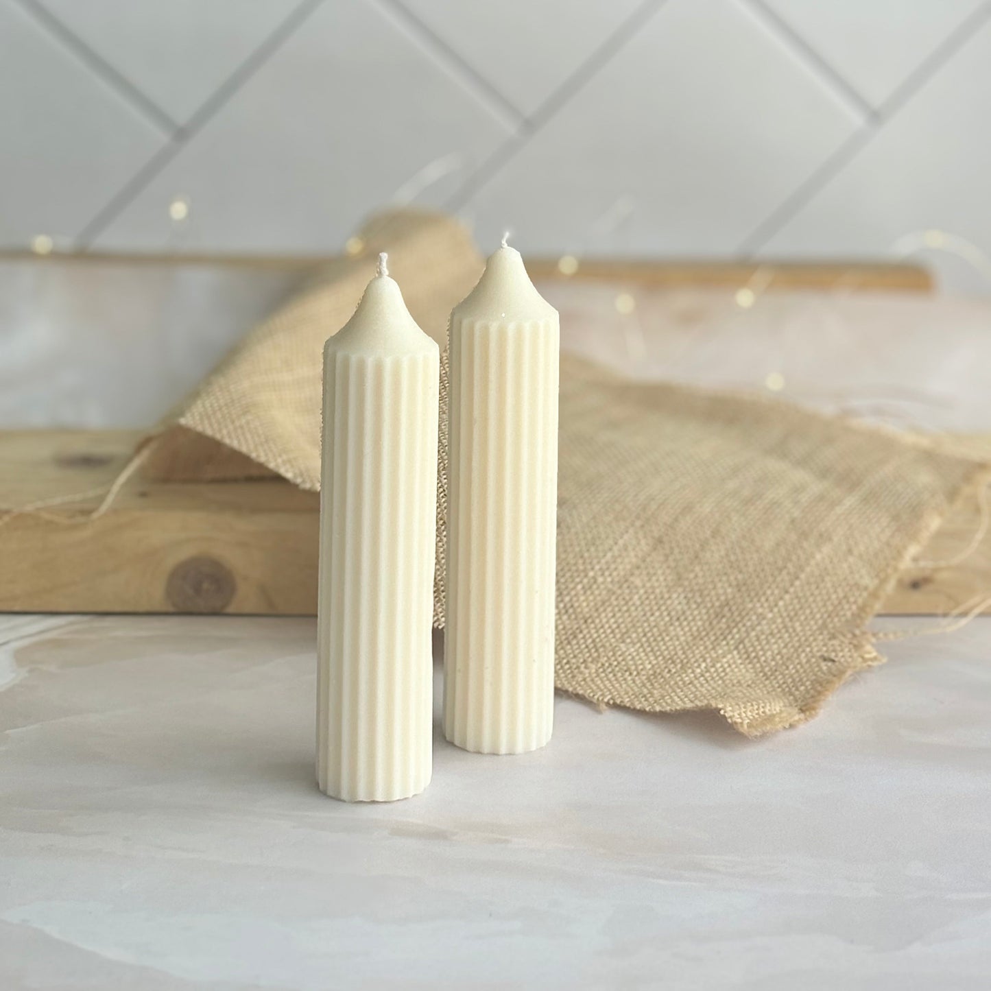 White Medium Textured Taper Scented Soy Candle | Pack of 2