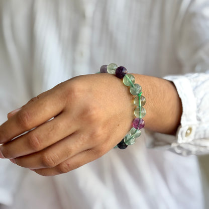 Multi fluorite Bead Bracelet - 10mm | Clarity, Emotional Balance & Spiritual Growth