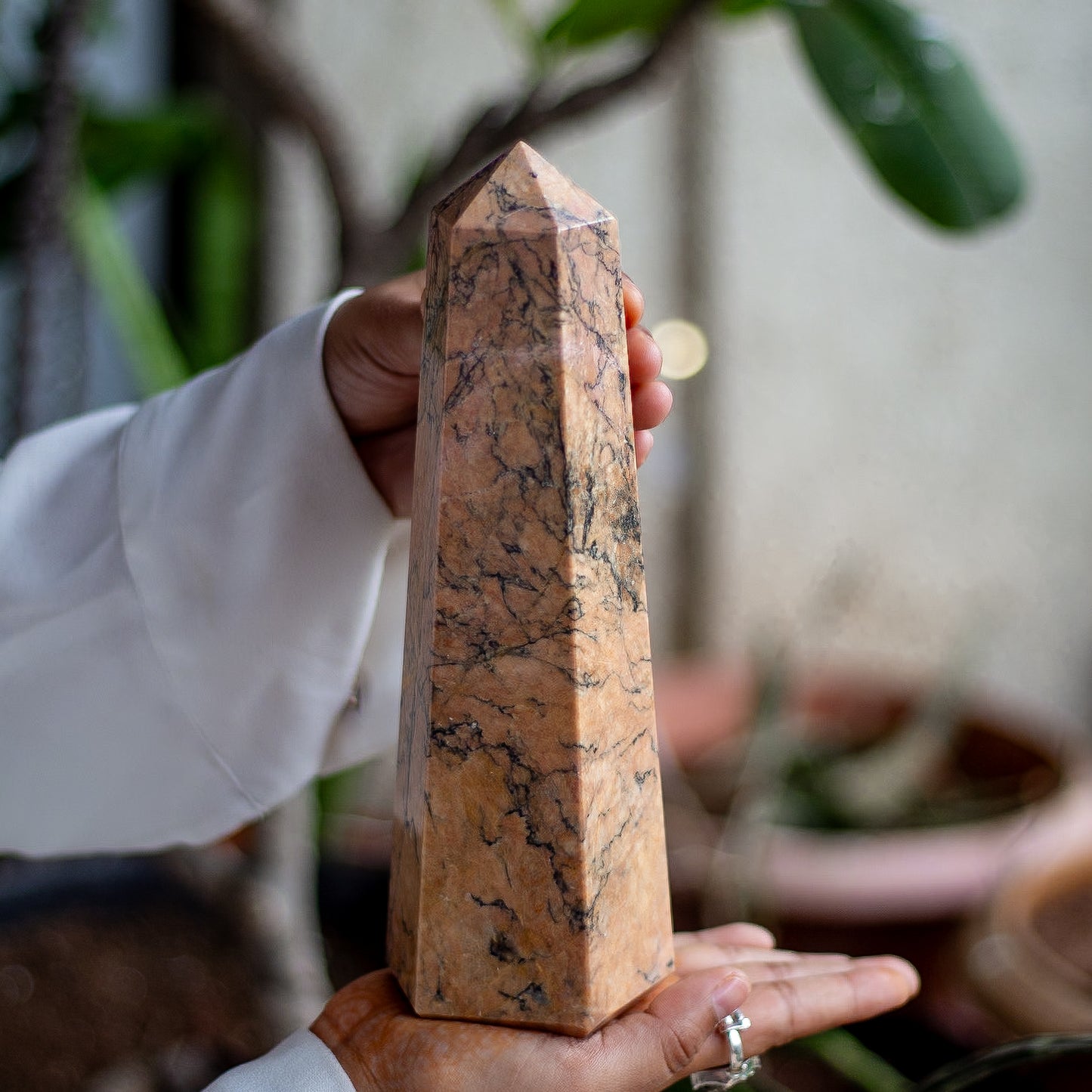 Orange Rhodonite XXL Size Tower - 1450 Gm | 6 facet