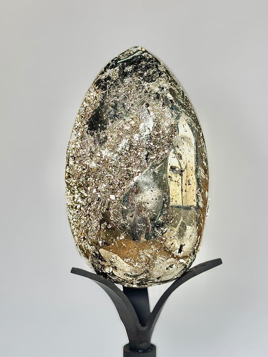 Extra Large Peruvian Pyrite Druzy Egg Carving 8.1 Kg – Abundance & Prosperity