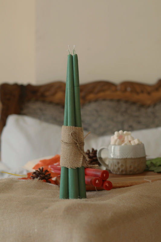 Green Taper Candle | Set of 10