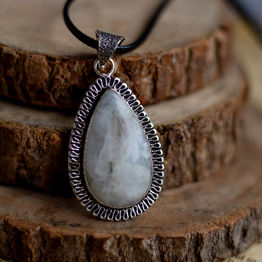 Rainbow moonstone Pendant with Black Cord | Cultivates Compassion & empathy