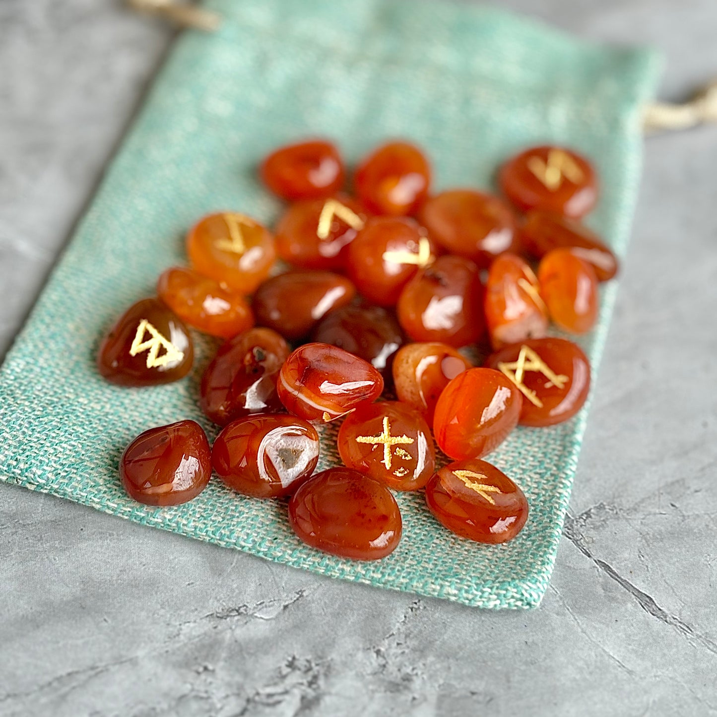 Orange Carnelian Rune Set with Instruction | Creativity & Vitality