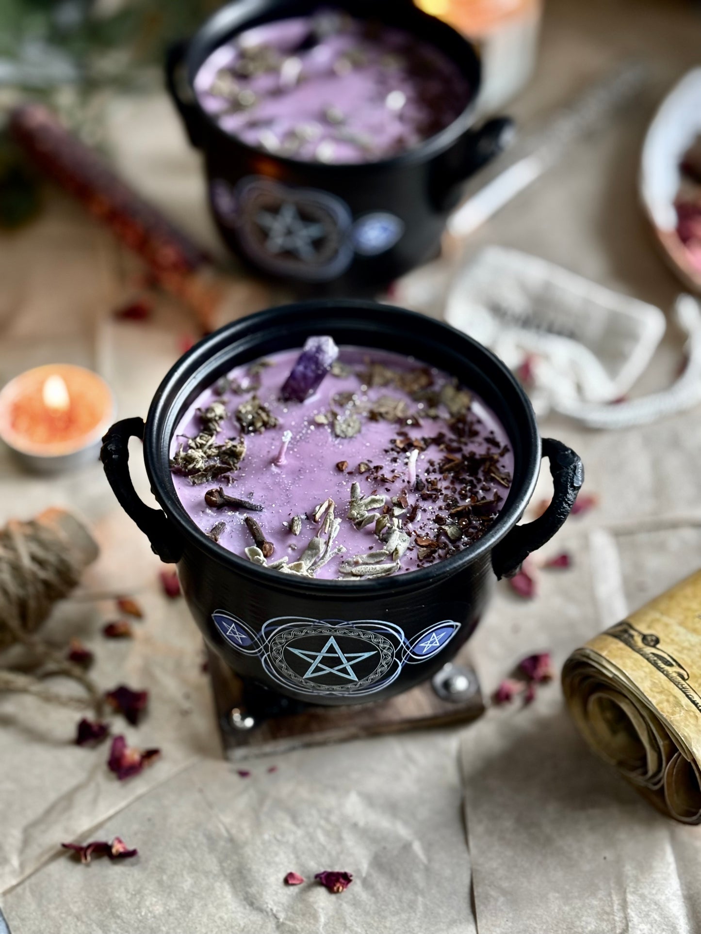 Cleansing & Purification Pentacle Print Cauldron Candle