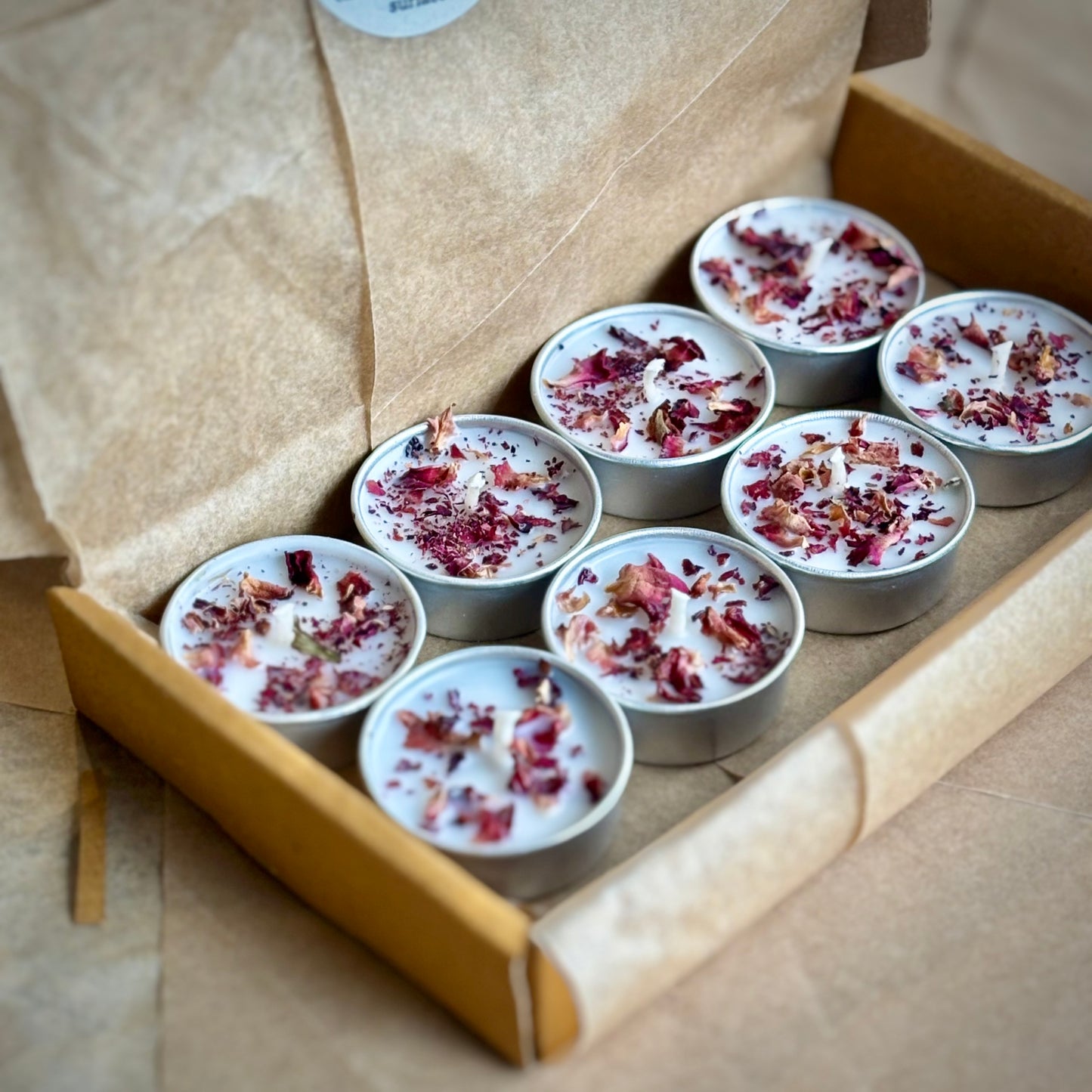 Rose Petal Infused Soy Wax Tealight Candles – Unscented