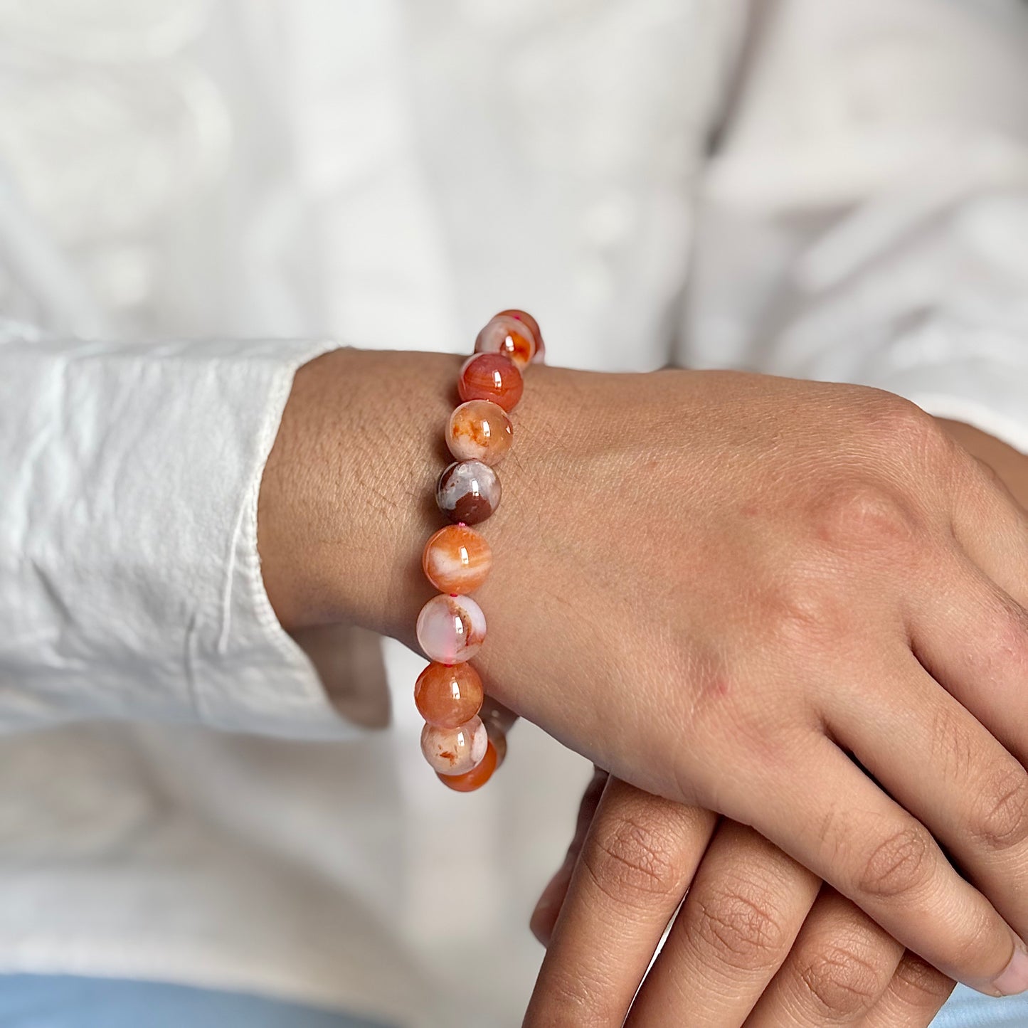 Flower Carnelian Bead Bracelet - 10mm | Boosts Motivation & Growth