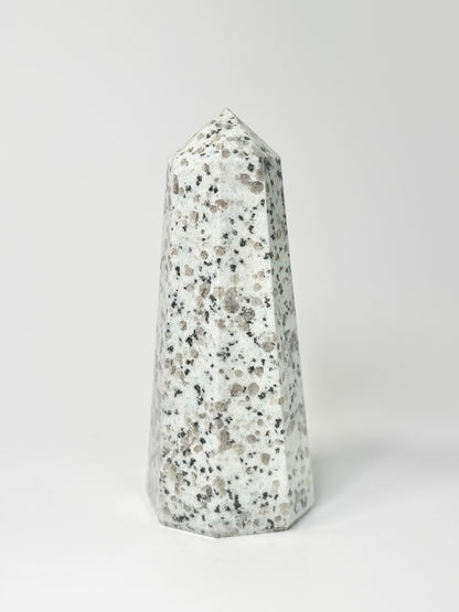 Eight Facet Indian Dalmatian Jasper Tower – 890g - Playful Elegance & Balanced Design