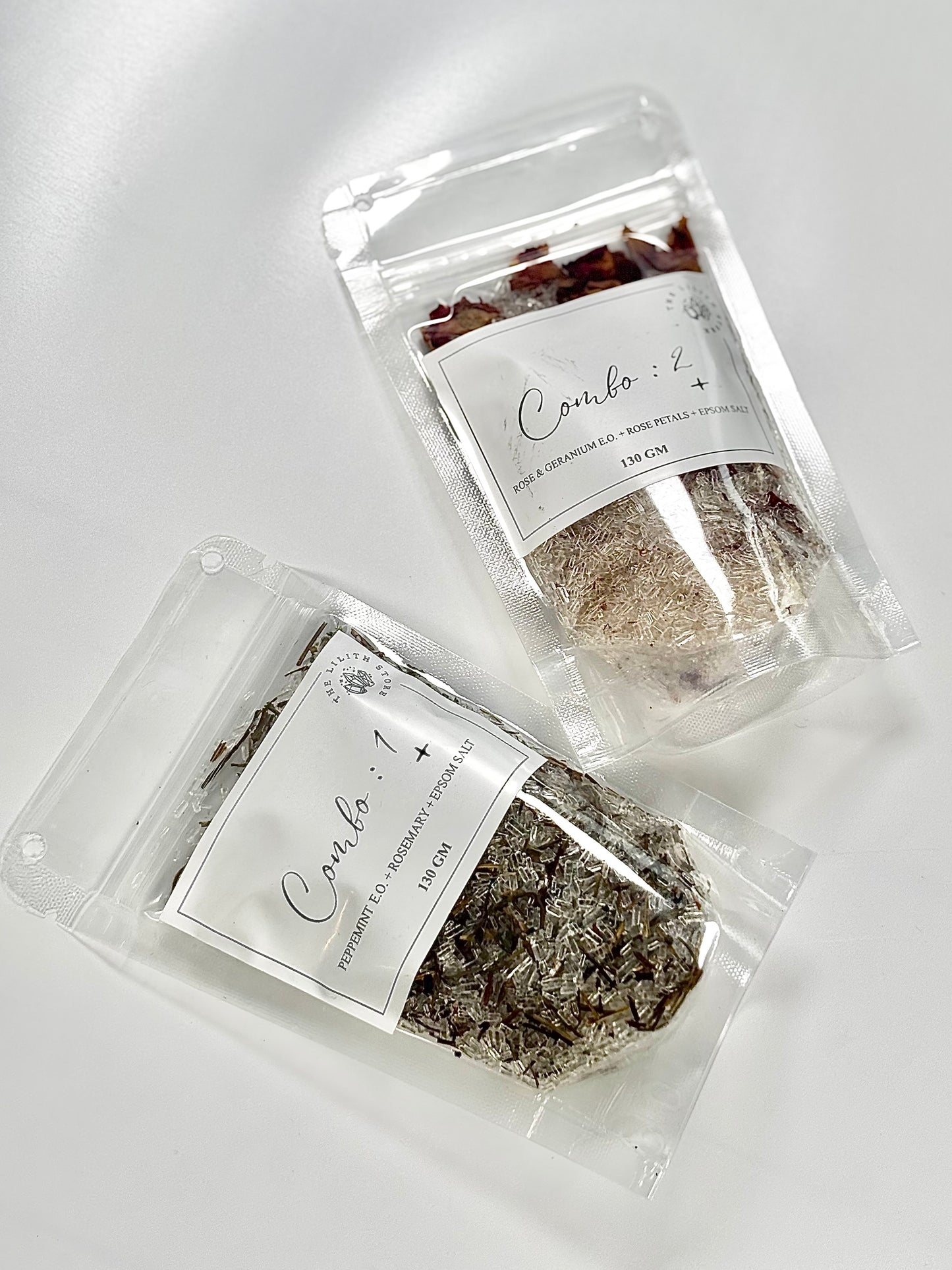 Peppermint + Rosemary & Rose Essential Oil + Rose petals Epsom Salt Combo - Set of 2