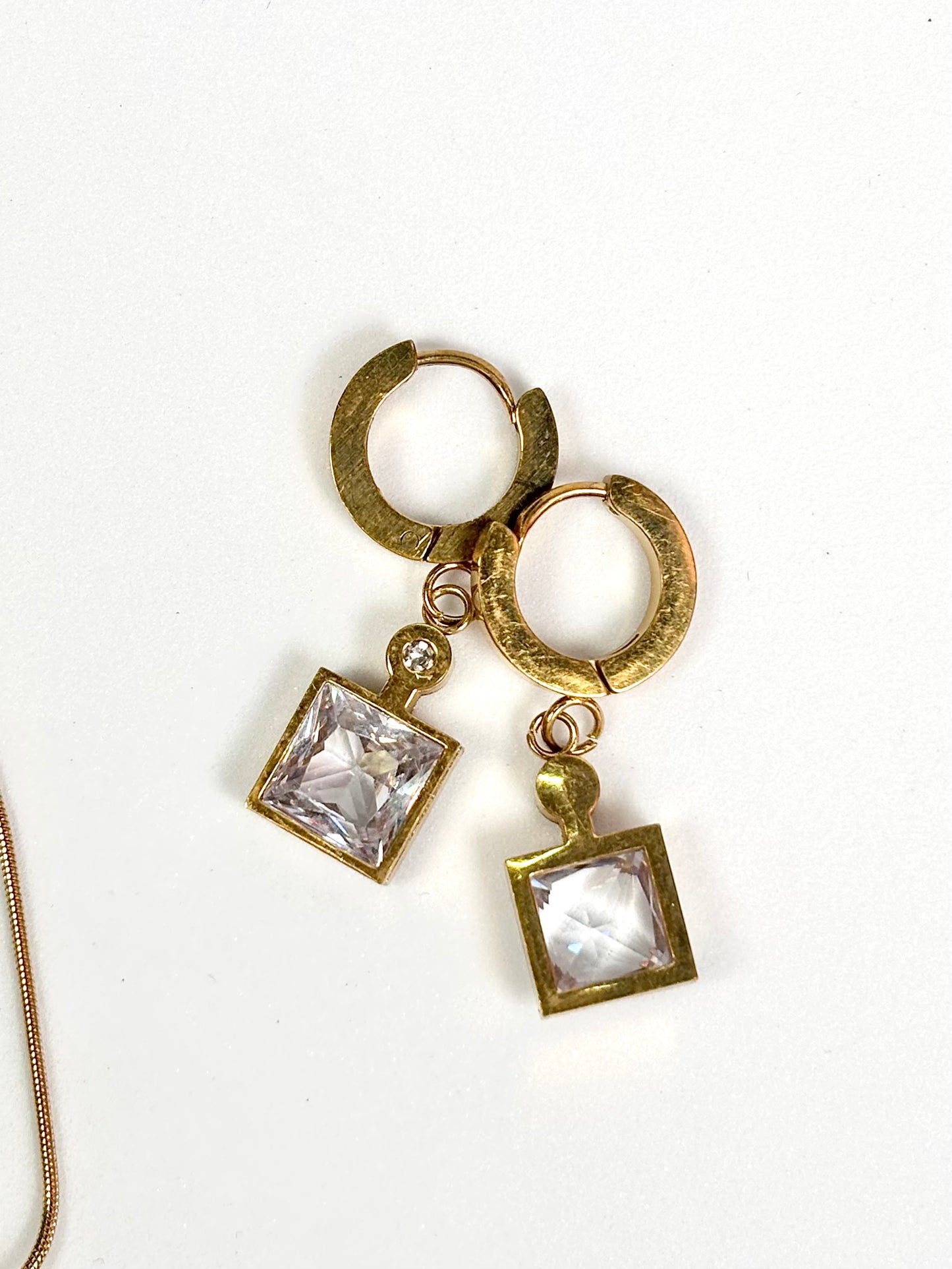 Crystal Square Pendant Necklace &amp; Hoop Earrings Set | Gold-Plated Stainless Steel | The Lilith Store