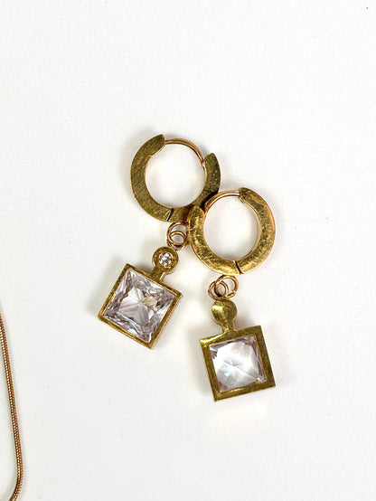 Crystal Square Pendant Necklace &amp; Hoop Earrings Set | Gold-Plated Stainless Steel | The Lilith Store