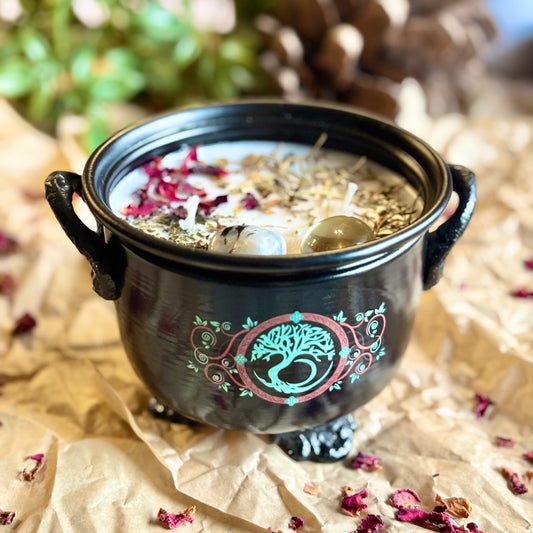 Cauldron Candle | New Beginning , Growth & Stability | Tree of Life Print