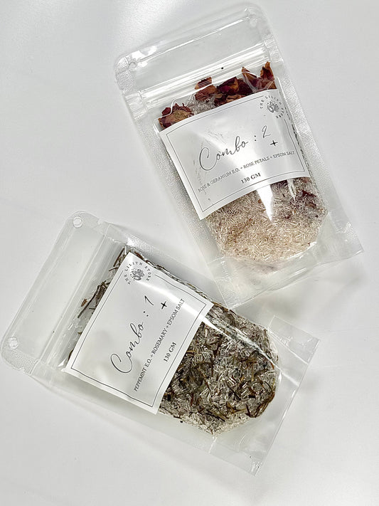 Peppermint + Rosemary & Rose Essential Oil + Rose petals Epsom Salt Combo - Set of 2